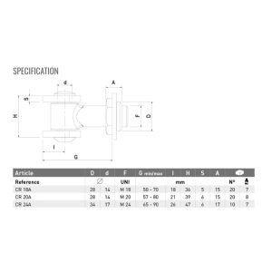 cr 20a adjustable hinge with wings & flange nut m20 thread (50 to 85 adjust)